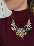Antique Gold Bib Statement Necklace with Crystal Flower Cluster for Women Weddings Prom