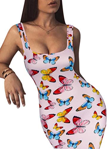 Women's Sexy Bodycon Tank Dress Sleeveless Basic Midi Club Dresses