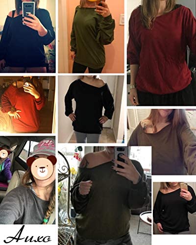 Womens Off The Shoulder Tops Baggy Shirt Long Sleeve Blouse Oversized Sweater Jumper Pullover