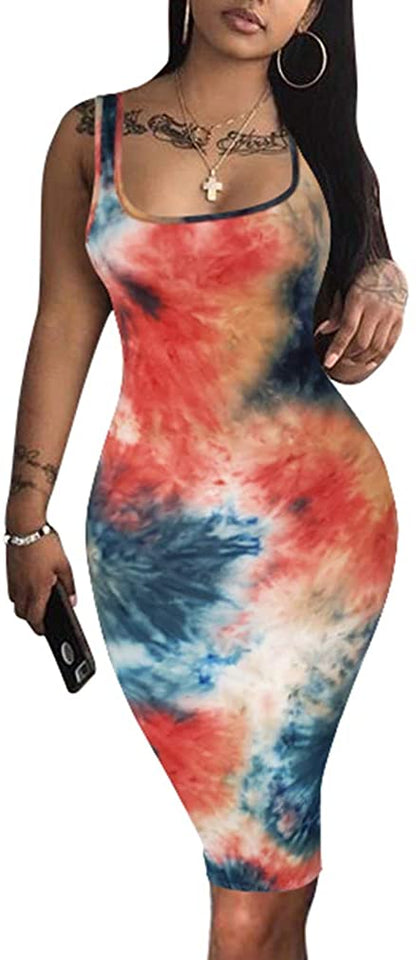 Women's Sexy Bodycon Tank Dress Sleeveless Basic Midi Club Dresses