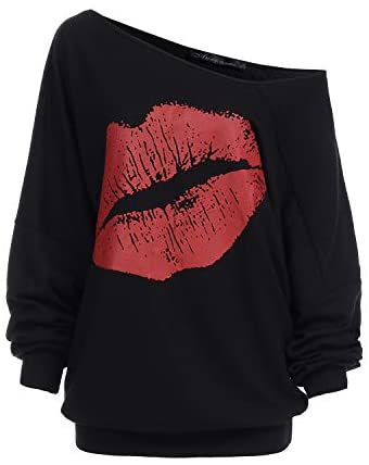 Womens Off The Shoulder Tops Baggy Shirt Long Sleeve Blouse Oversized Sweater Jumper Pullover