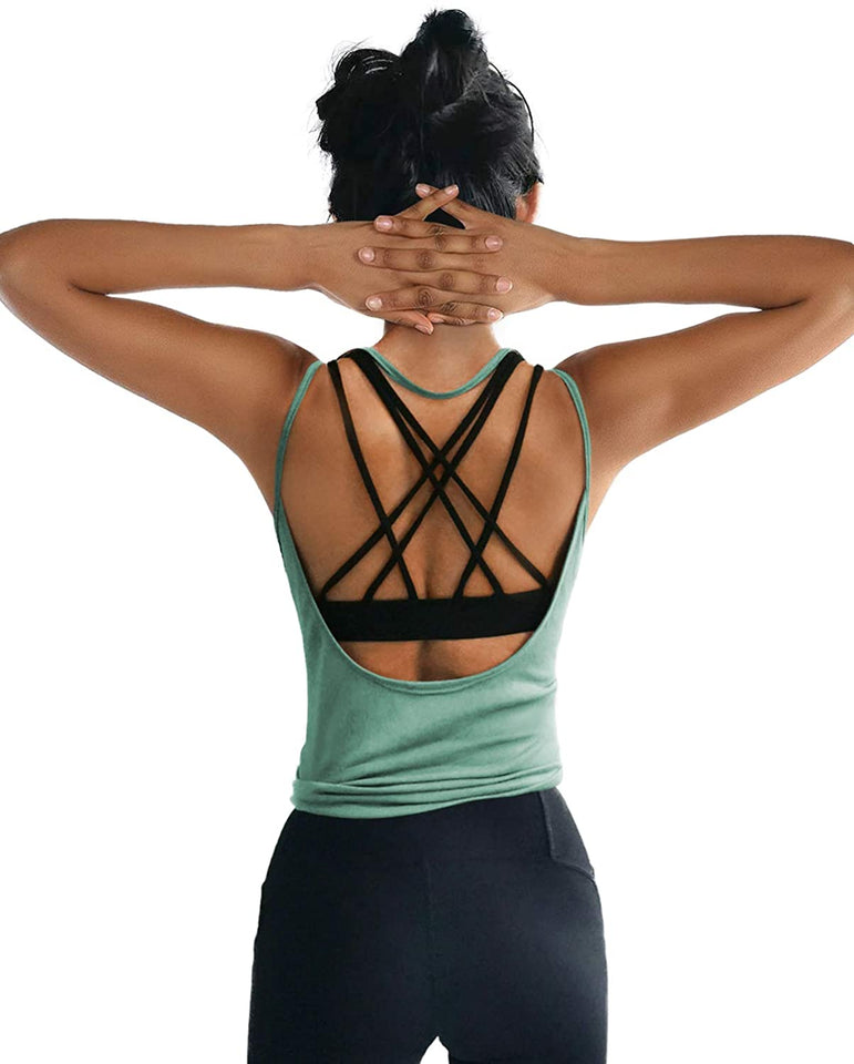 Womens Summer Workout Tops Sexy Backless Yoga Shirts Open Back Activewear Running Sports Gym Quick Dry Tank Tops