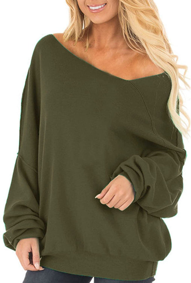 Womens Off The Shoulder Tops Baggy Shirt Long Sleeve Blouse Oversized Sweater Jumper Pullover