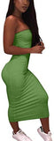 Women's Basic Sleeveless Tube Top Sexy Strapless Bodycon Midi Club Dress