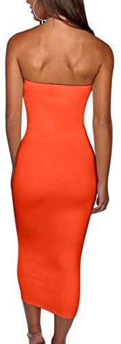 Women's Basic Sleeveless Tube Top Sexy Strapless Bodycon Midi Club Dress