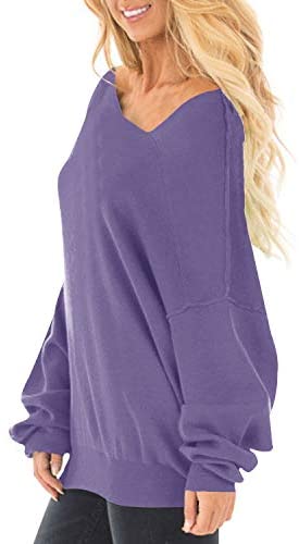 Womens Off The Shoulder Tops Baggy Shirt Long Sleeve Blouse Oversized Sweater Jumper Pullover