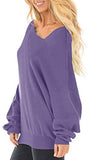 Womens Off The Shoulder Tops Baggy Shirt Long Sleeve Blouse Oversized Sweater Jumper Pullover