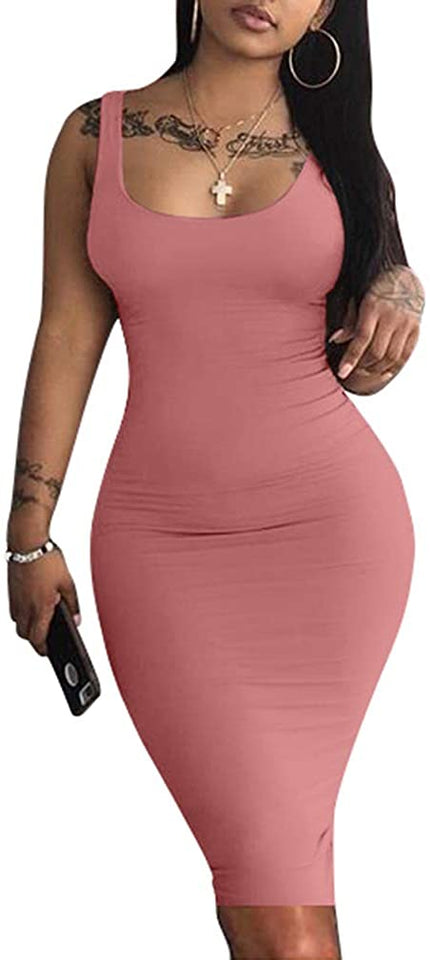 Women's Sexy Bodycon Tank Dress Sleeveless Basic Midi Club Dresses