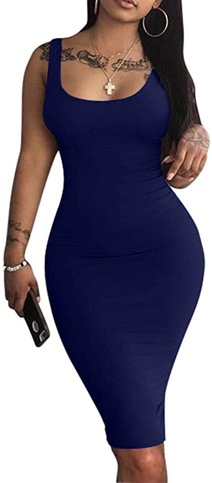 Women's Sexy Bodycon Tank Dress Sleeveless Basic Midi Club Dresses
