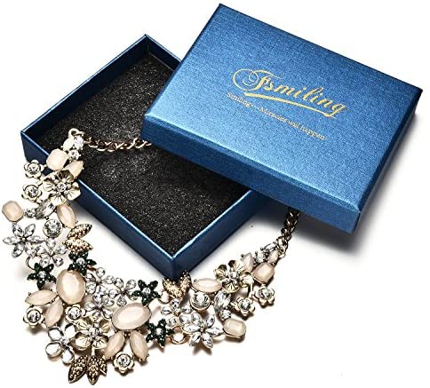 Antique Gold Bib Statement Necklace with Crystal Flower Cluster for Women Weddings Prom