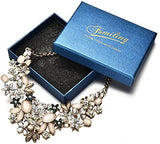 Antique Gold Bib Statement Necklace with Crystal Flower Cluster for Women Weddings Prom