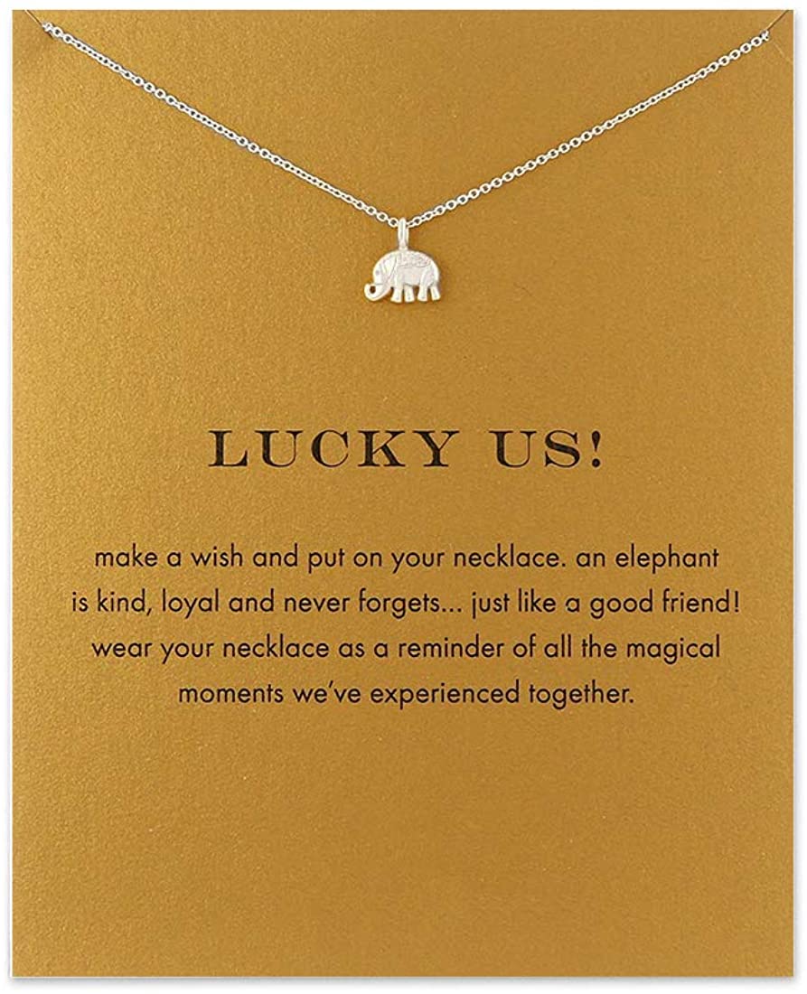 Message Card Compass Pendant Necklace Friendship Starfish Good Luck Elephant Pendant Chain Necklace with Gift Card