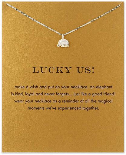 Message Card Compass Pendant Necklace Friendship Starfish Good Luck Elephant Pendant Chain Necklace with Gift Card