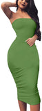 Women's Basic Sleeveless Tube Top Sexy Strapless Bodycon Midi Club Dress