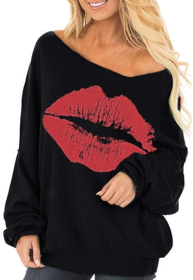 Womens Off The Shoulder Tops Baggy Shirt Long Sleeve Blouse Oversized Sweater Jumper Pullover