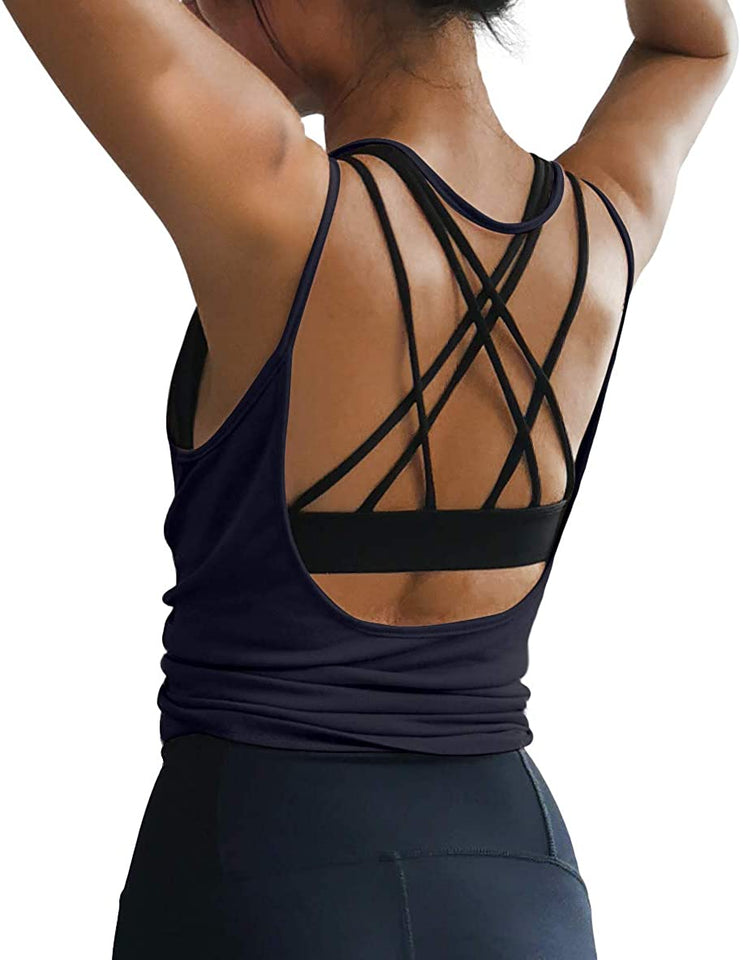 Womens Summer Workout Tops Sexy Backless Yoga Shirts Open Back Activewear Running Sports Gym Quick Dry Tank Tops
