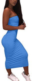 Women's Basic Sleeveless Tube Top Sexy Strapless Bodycon Midi Club Dress