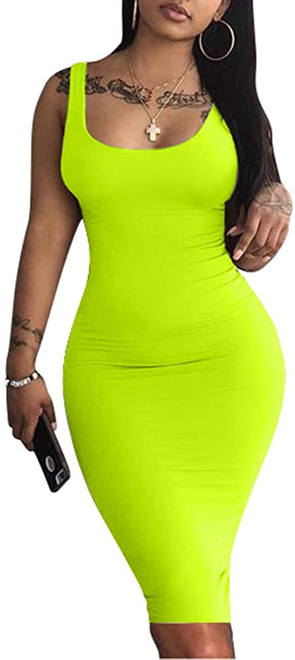 Women's Sexy Bodycon Tank Dress Sleeveless Basic Midi Club Dresses