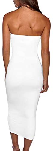 Women's Basic Sleeveless Tube Top Sexy Strapless Bodycon Midi Club Dress
