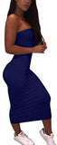 Women's Basic Sleeveless Tube Top Sexy Strapless Bodycon Midi Club Dress