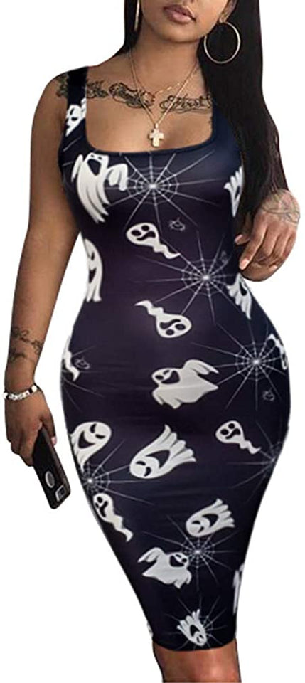 Women's Sexy Bodycon Tank Dress Sleeveless Basic Midi Club Dresses