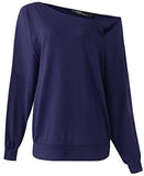 Womens Off The Shoulder Tops Baggy Shirt Long Sleeve Blouse Oversized Sweater Jumper Pullover