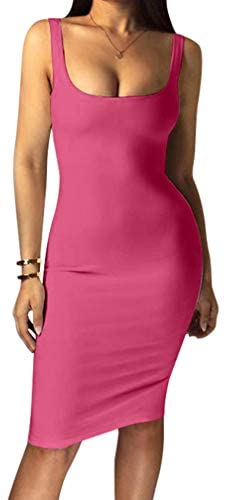 Women's Sexy Bodycon Tank Dress Sleeveless Basic Midi Club Dresses