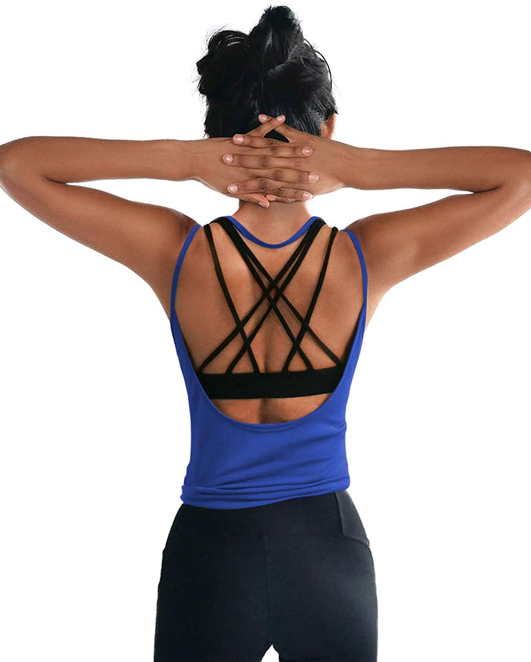 Womens Summer Workout Tops Sexy Backless Yoga Shirts Open Back Activewear Running Sports Gym Quick Dry Tank Tops