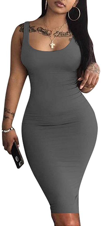 Women's Sexy Bodycon Tank Dress Sleeveless Basic Midi Club Dresses