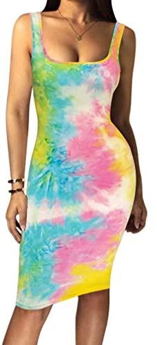 Women's Sexy Bodycon Tank Dress Sleeveless Basic Midi Club Dresses