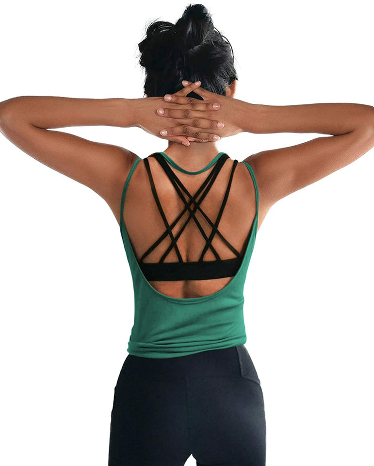 Womens Summer Workout Tops Sexy Backless Yoga Shirts Open Back Activewear Running Sports Gym Quick Dry Tank Tops