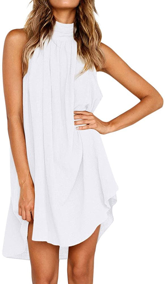 Women clothes Womens Sexy Sleeveless Dresses,Summer Casual Loose Cotton Linen Beach Holiday Party Irregular Dress