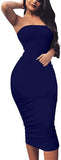 Women's Basic Sleeveless Tube Top Sexy Strapless Bodycon Midi Club Dress
