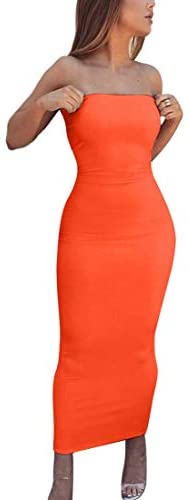 Women's Basic Sleeveless Tube Top Sexy Strapless Bodycon Midi Club Dress