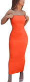Women's Basic Sleeveless Tube Top Sexy Strapless Bodycon Midi Club Dress