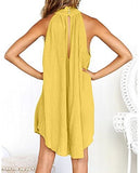 Women clothes Womens Sexy Sleeveless Dresses,Summer Casual Loose Cotton Linen Beach Holiday Party Irregular Dress