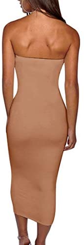 Women's Basic Sleeveless Tube Top Sexy Strapless Bodycon Midi Club Dress