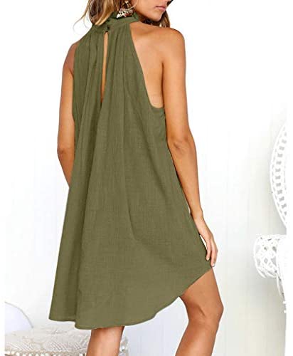 Women clothes Womens Sexy Sleeveless Dresses,Summer Casual Loose Cotton Linen Beach Holiday Party Irregular Dress