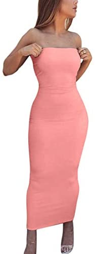 Women's Basic Sleeveless Tube Top Sexy Strapless Bodycon Midi Club Dress