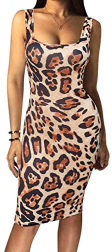 Women's Sexy Bodycon Tank Dress Sleeveless Basic Midi Club Dresses