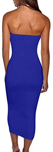 Women's Basic Sleeveless Tube Top Sexy Strapless Bodycon Midi Club Dress