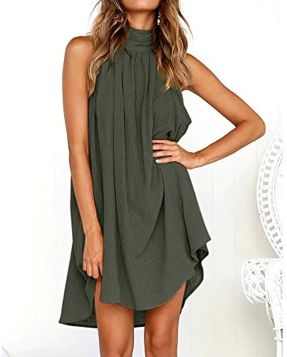 Women clothes Womens Sexy Sleeveless Dresses,Summer Casual Loose Cotton Linen Beach Holiday Party Irregular Dress