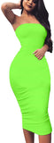 Women's Basic Sleeveless Tube Top Sexy Strapless Bodycon Midi Club Dress
