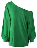 Womens Off The Shoulder Tops Baggy Shirt Long Sleeve Blouse Oversized Sweater Jumper Pullover