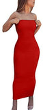 Women's Basic Sleeveless Tube Top Sexy Strapless Bodycon Midi Club Dress