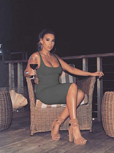 Women's Sexy Bodycon Tank Dress Sleeveless Basic Midi Club Dresses