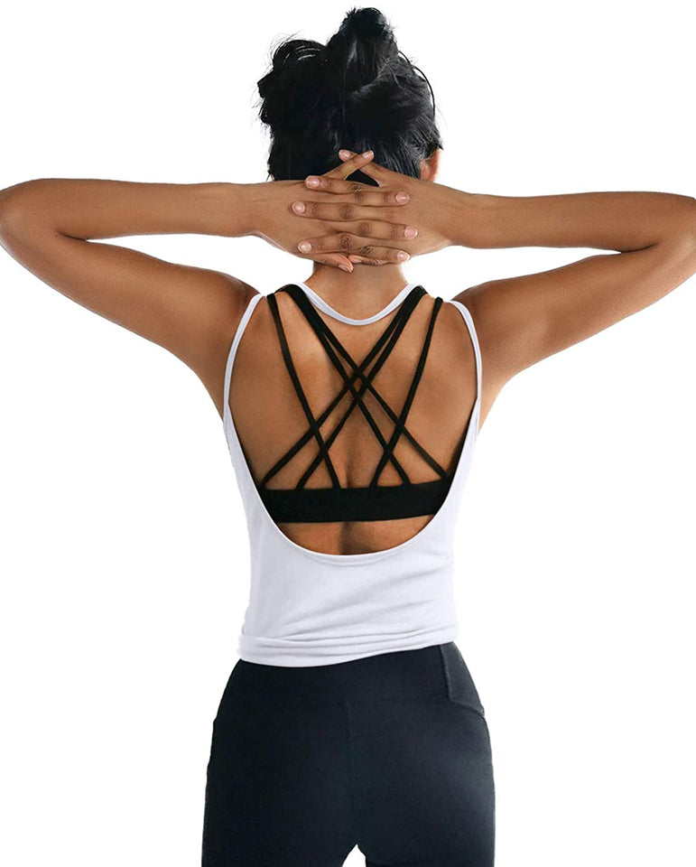 Womens Summer Workout Tops Sexy Backless Yoga Shirts Open Back Activewear Running Sports Gym Quick Dry Tank Tops