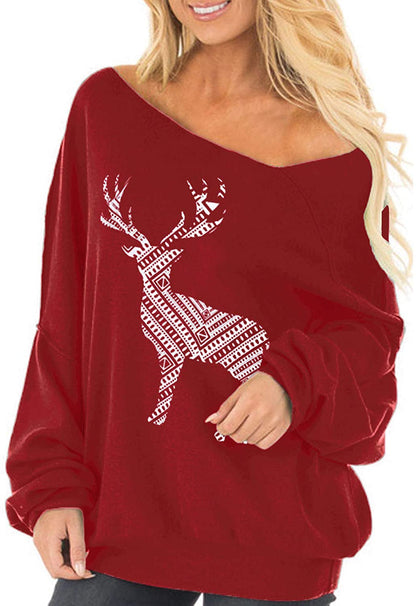 Womens Off The Shoulder Tops Baggy Shirt Long Sleeve Blouse Oversized Sweater Jumper Pullover