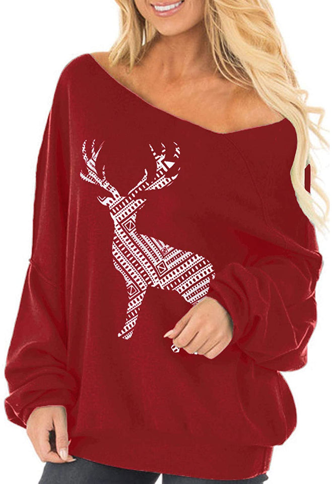 Womens Off The Shoulder Tops Baggy Shirt Long Sleeve Blouse Oversized Sweater Jumper Pullover