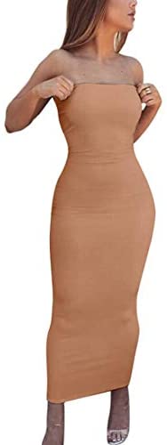 Women's Basic Sleeveless Tube Top Sexy Strapless Bodycon Midi Club Dress